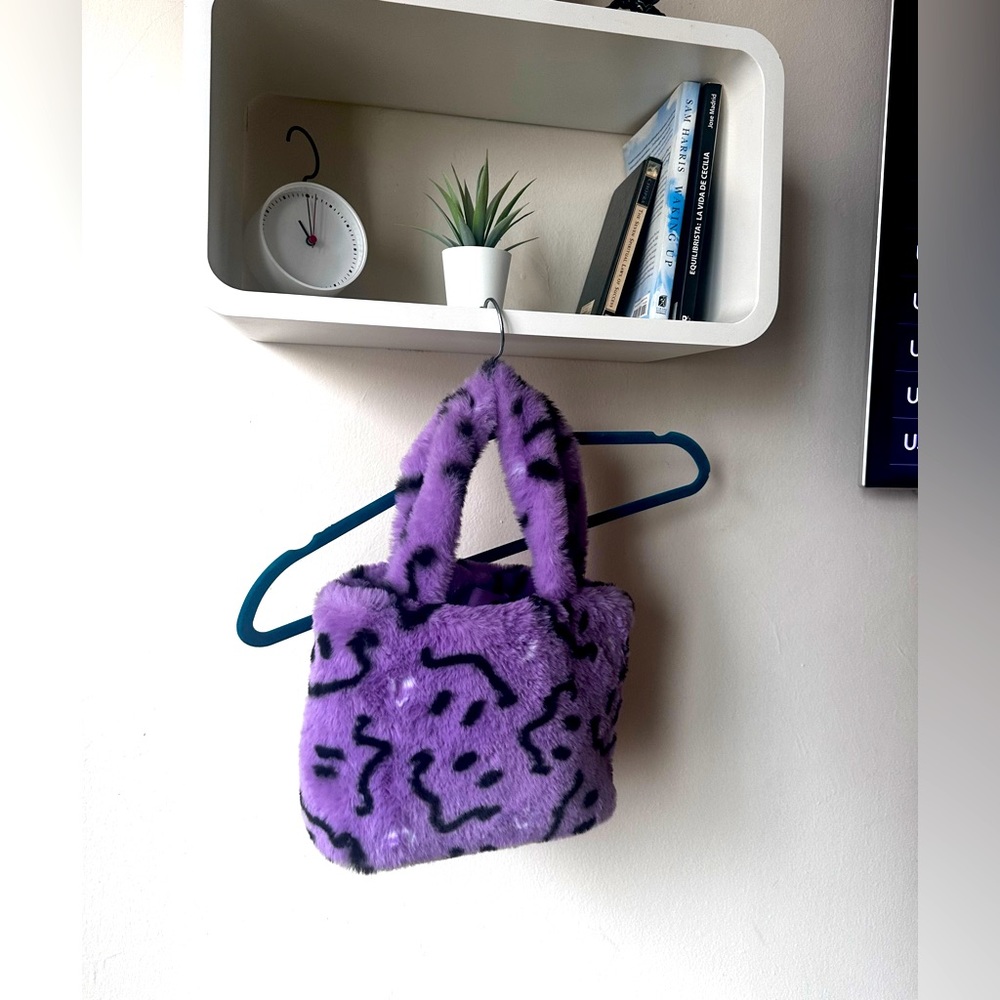 Purple Furry Crossbody Tote Bag